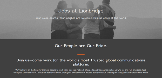 Lionbridge work from home landing page