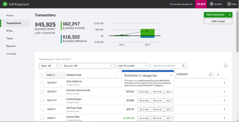 A blurry screenshot of Quickbooks self employed transactions screen, which shows how transactions can be sorted.